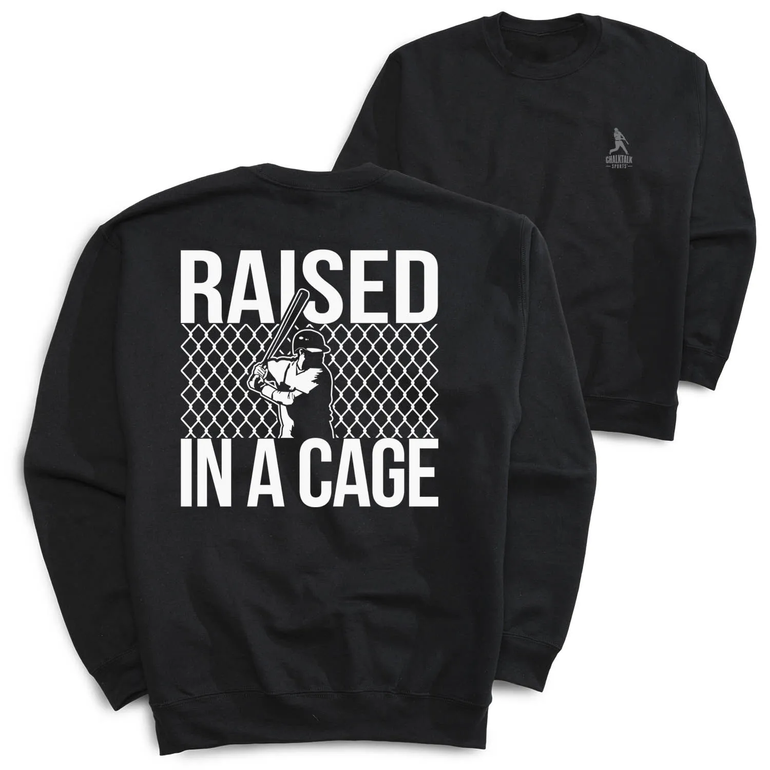 Baseball Crewneck Sweatshirt - Raised in a Cage (Back Design) 